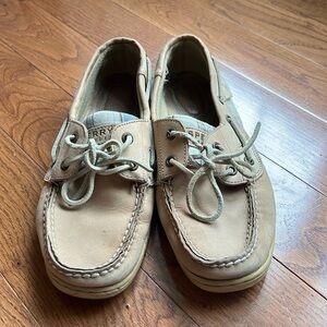 Sperry classic boat shoes with blue and tan plaid pattern